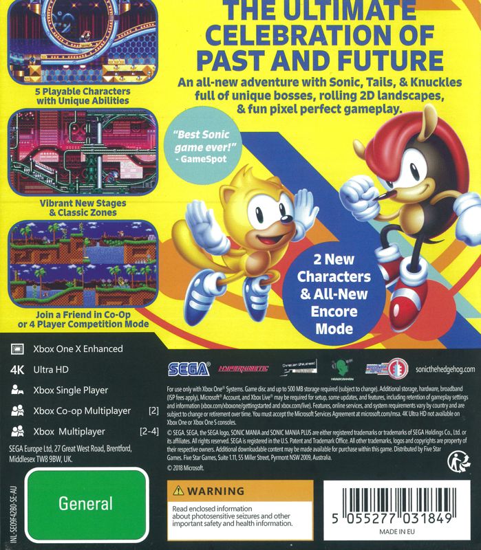 Sonic Mania Plus (2018) box cover art - MobyGames