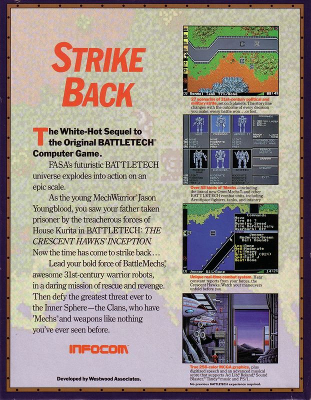 BattleTech: The Crescent Hawks&#x27; Revenge DOS Back Cover