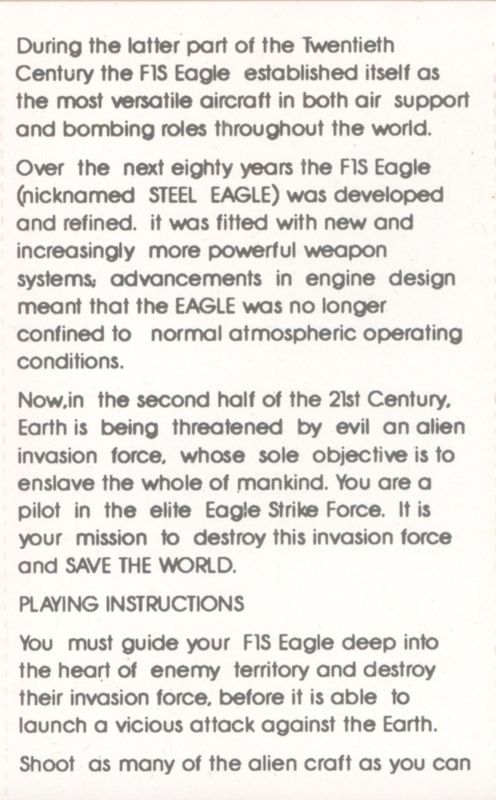 Steel Eagle ZX Spectrum Inside Cover
