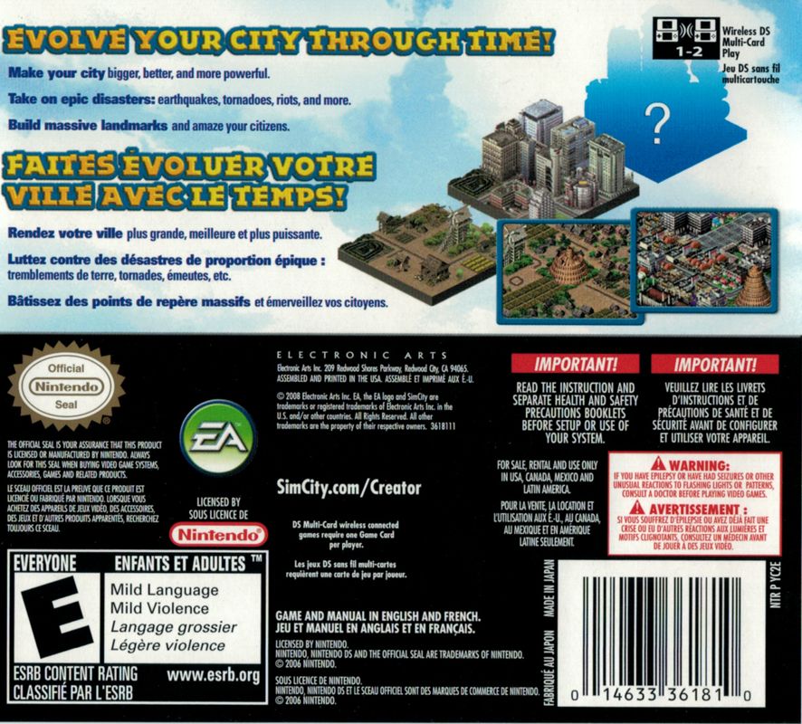 SimCity Creator Nintendo DS Back Cover