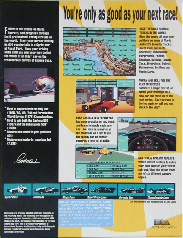 Mario Andretti&#x27;s Racing Challenge DOS Back Cover