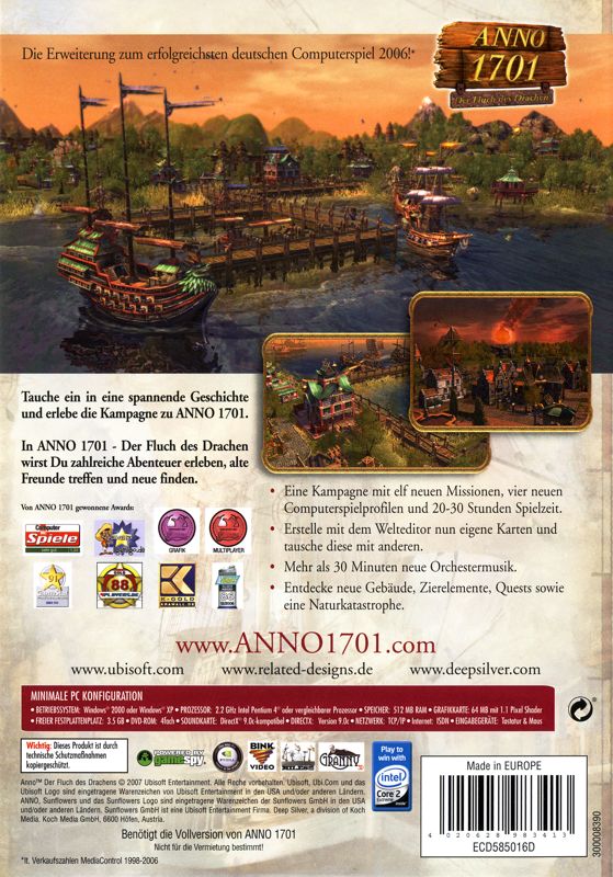 Anno 1701: The Sunken Dragon (2007) Windows box cover art - MobyGames