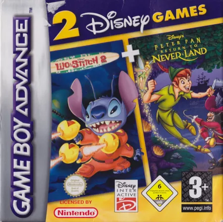 2 Disney Games: Disney&#x27;s Lilo &#x26; Stitch 2 + Disney&#x27;s Peter Pan: Return to Never Land Game Boy Advance Front Cover