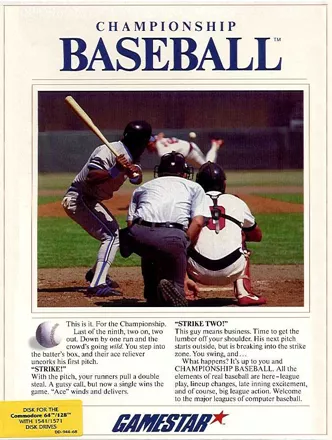 Championship Baseball Commodore 64 Front Cover