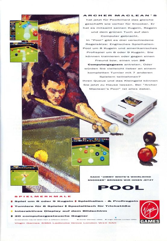 Archer Maclean's Pool Magazine Advertisement