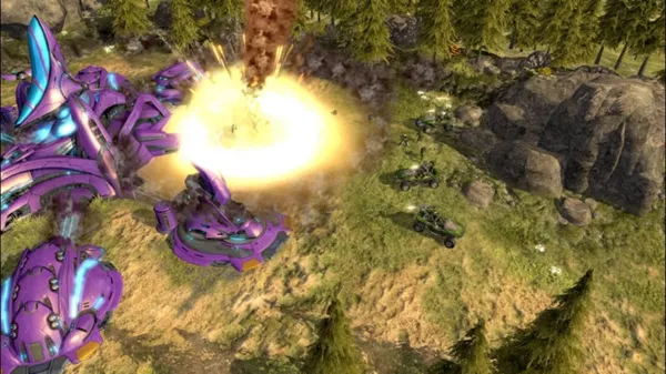 Halo Wars Screenshot Using an orbital blast to attack the enemy base