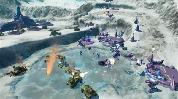 Halo Wars Screenshot Using Warthogs to blast through Covenant defenses