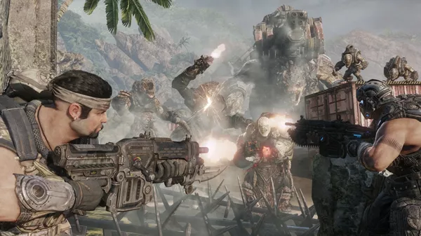 Gears of War 3 Screenshot Fighting the Locust Horde using fortifications
