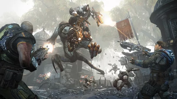 Gears of War: Judgment Screenshot Fighting a Bloodmount with its rider
