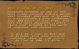 Betrayal at Krondor Other Game features description