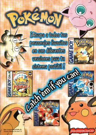 Pokémon Blue Version Magazine Advertisement Club Nintendo (Editorial Televisa, Mexico), Issue 98 (Year #9, No. 1 - January 2000)
