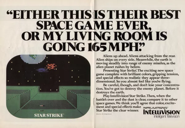 Star Strike Magazine Advertisement Videogaming Illustrated (USA), Issue 1, August 1982 (page 34/35)