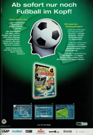 Anstoss 4: Der Fußballmanager - Edition 03/04 Magazine Advertisement