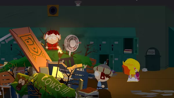 South Park: The Stick of Truth Screenshot The player and Princess Kenny arriving in the occupied school.