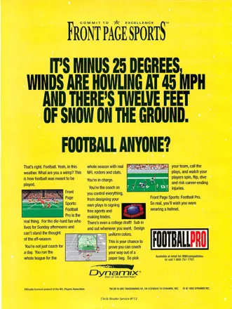 Front Page Sports: Football Pro Magazine Advertisement