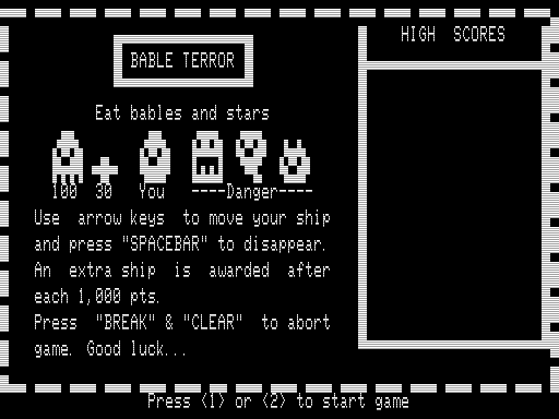 Bable Terror TRS-80 Instructions