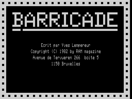 Barricade TRS-80 Title Screen