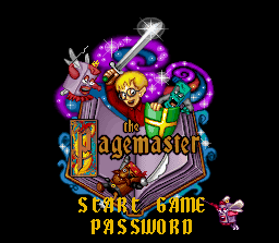 The Pagemaster SNES Title screen / Main menu.
