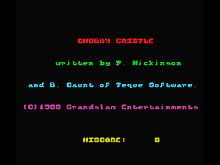 Chubby Gristle MSX Options and credits screen