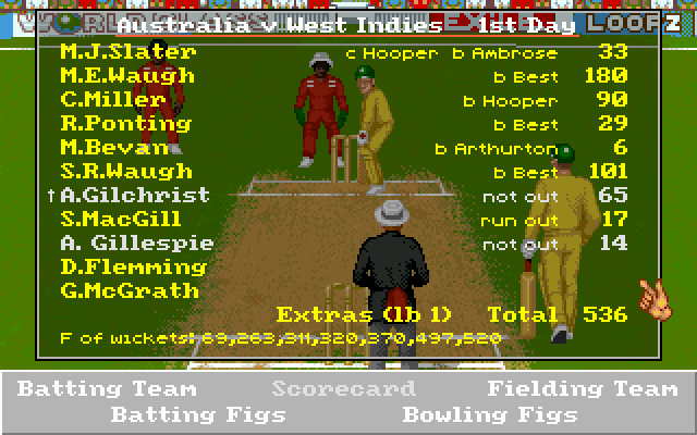 Allan Border&#x27;s Cricket DOS Scorecard