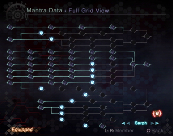 Shin Megami Tensei: Digital Devil Saga PlayStation 2 Zoomed-out mantra grid