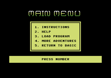 Yellow Peril Commodore 64 Main menu