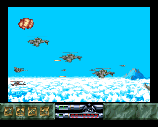 Carcharodon: White Sharks Amiga Shooting a group of helicopters.