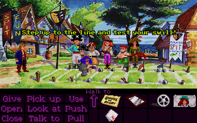 Monkey Island 2: LeChuck&#x27;s Revenge DOS The spitting contest. Just follow the wind... and rearrange those marking flags.