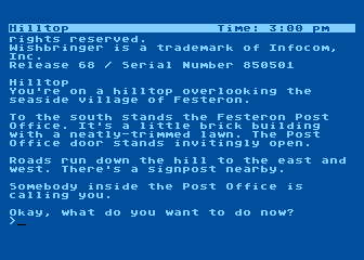 Wishbringer Atari 8-bit Starting location