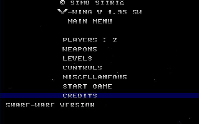 V-Wing DOS Main menu