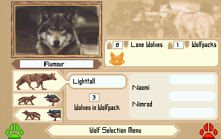 Wolf DOS The wolf selection screen.