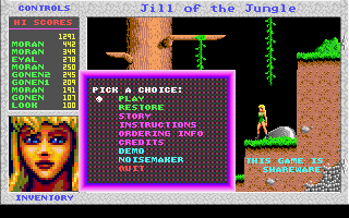 Jill of the Jungle DOS Main menu