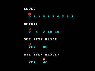 Tetris Genesis Select starting level and other preferences.