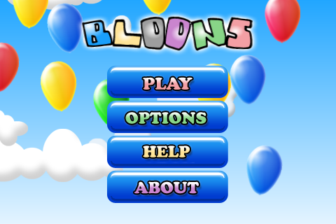 Bloons iPhone Title screen and menu