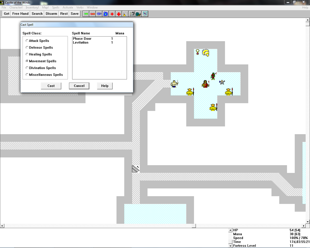 Castle of the Winds Windows 3.x Looking in the spellbook, for spells not in the spell menu. (Running on Windows 7)