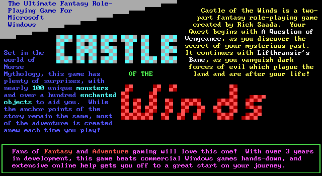 Castle of the Winds Windows 3.x This is how the game appeared in Epic&#x27;s 1992 catalogue