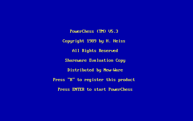 PowerChess DOS The game&#x27;s title screen

Shareware version