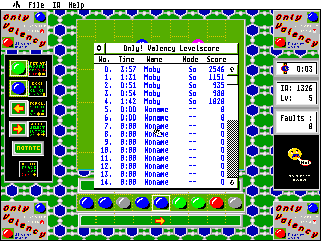 Only! Valency Atari ST Being a beginner I only entered the high-score table in Solitaire (&#x22;So&#x22;) mode