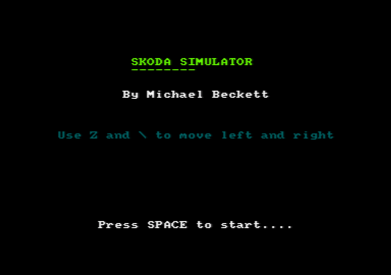 Skoda Simulator Amstrad CPC Title screen.