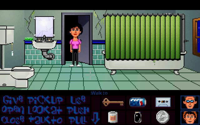 Maniac Mansion Deluxe Windows Cousin Ted&#x27;s bathroom - you can take a sponge from here and, if someone who can repair the phone is on your team, can get Edna&#x27;s number.