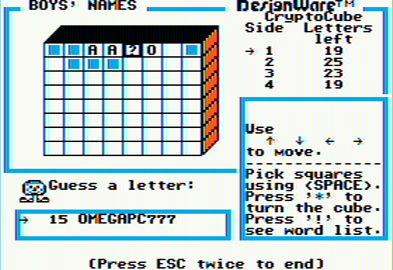 Crypto Cube Apple II When a question mark block is found, the correct letter must be guessed.