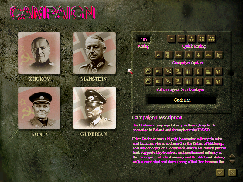 Panzer General III: Scorched Earth Windows Campaign selection