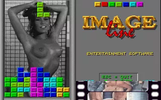 Porntris DOS Level one in progress. The partial movie on the right is animated on a very short, one thrust, loop