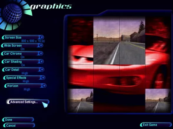 Need for Speed: High Stakes Windows The game contains way too many options to modify.