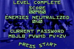 Butt-Ugly Martians: B.K.M. Battles Game Boy Advance Level 1 complete; note the password at the bottom. 