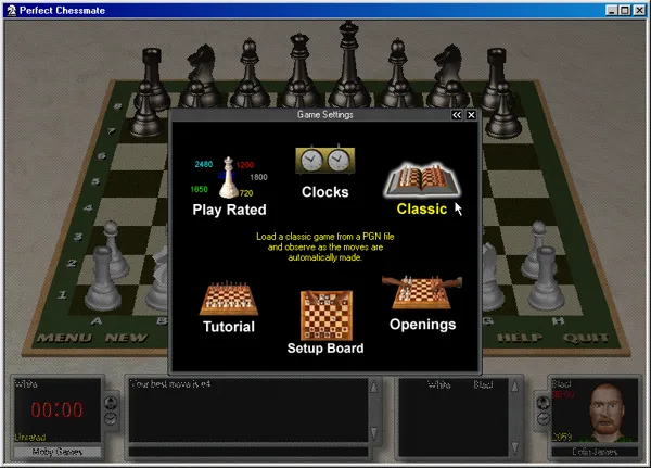 Perfect Chessmate Windows Some of the various options regarding gameplay and learning.