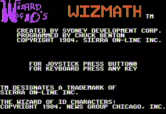 Wizard of Id&#x27;s WizMath Apple II Title Screen