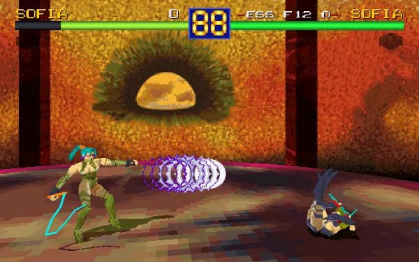 Battle Arena Toshinden DOS Sofia mirror match (640x400, software mode).