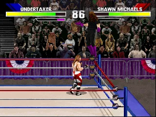 WWF WrestleMania PlayStation Wrestlers can climb on the turnbuckles