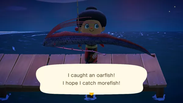 Animal Crossing: New Horizons Nintendo Switch Catching an oarfish